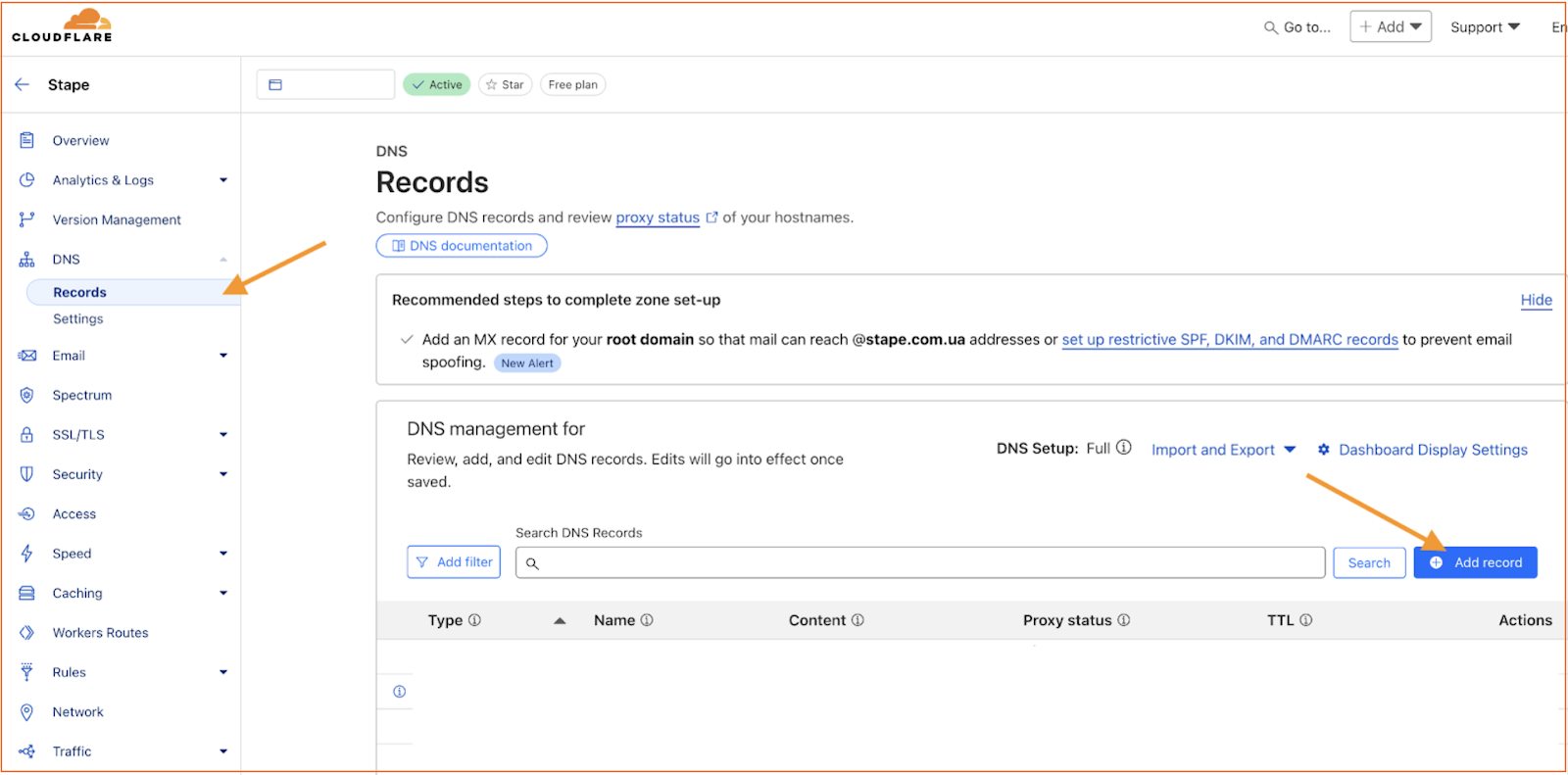 DNS setup for CloudFlare.&nbsp;