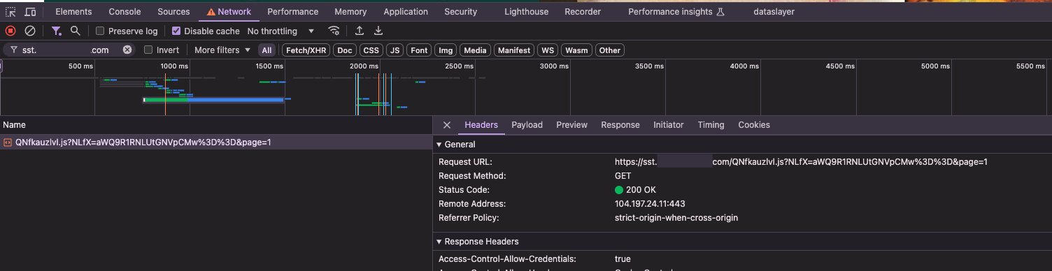 Open the console of your browser → network tab → enter your custom domain.