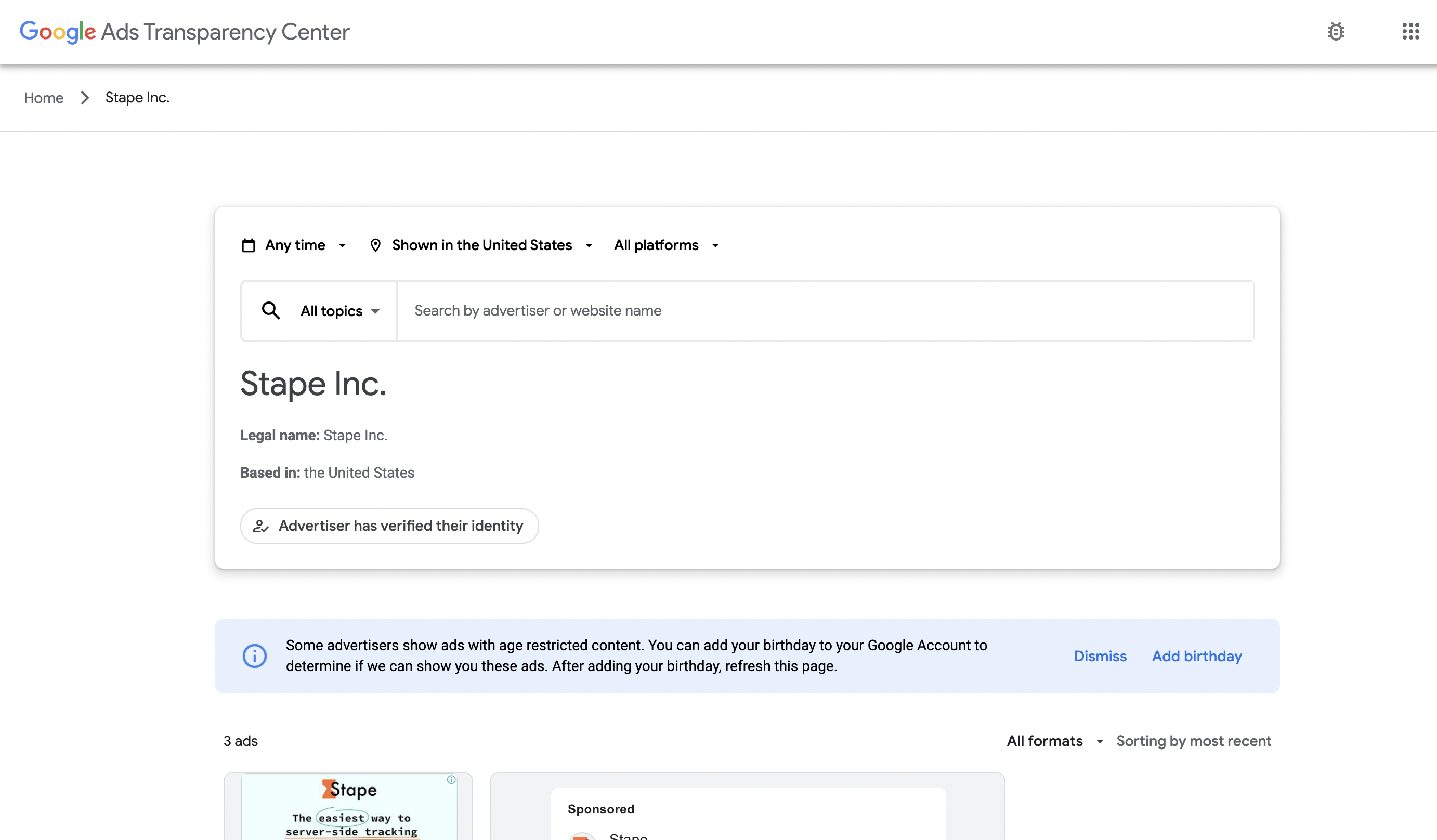 Google Ads Transparency Center<br>