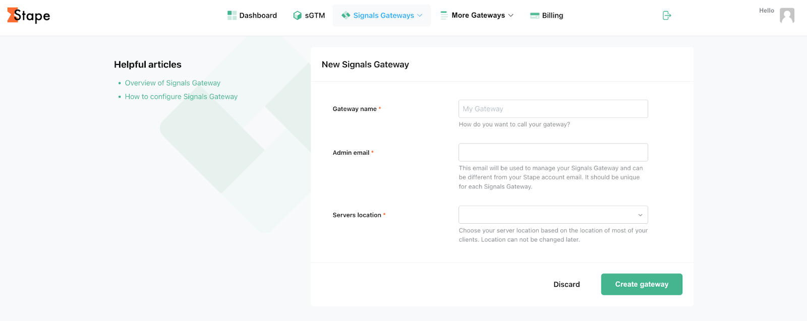 create signals gateway account