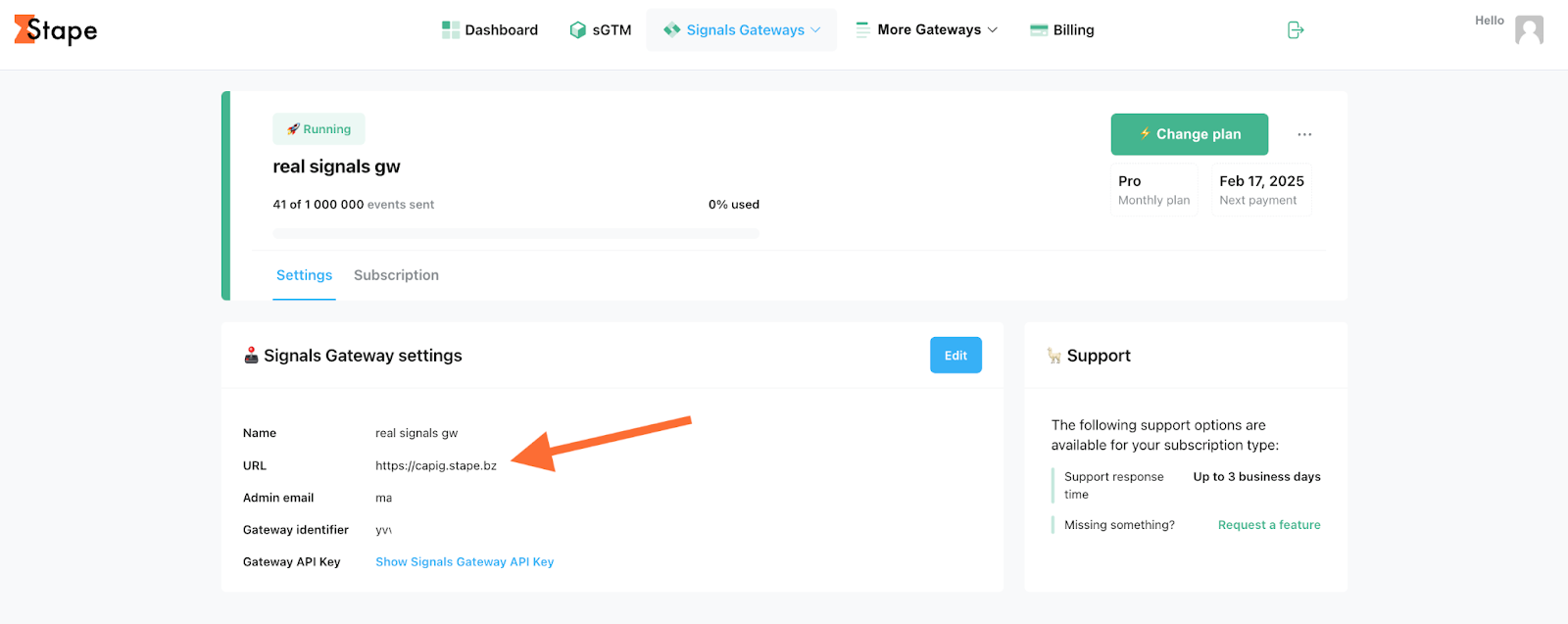 url to signals gateway environment