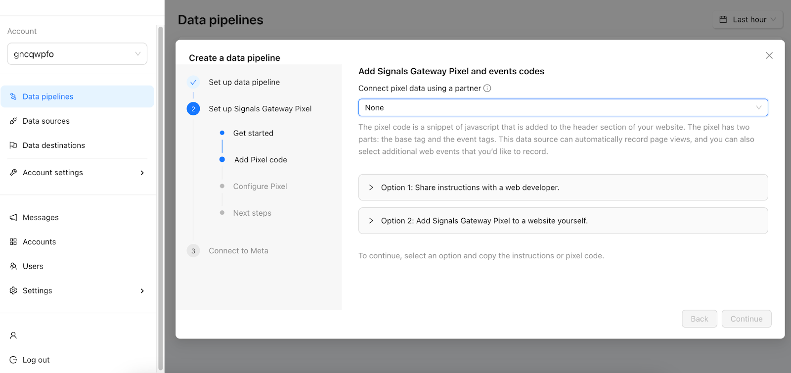 Add Signals Gateway Pixel and events codes.&nbsp;