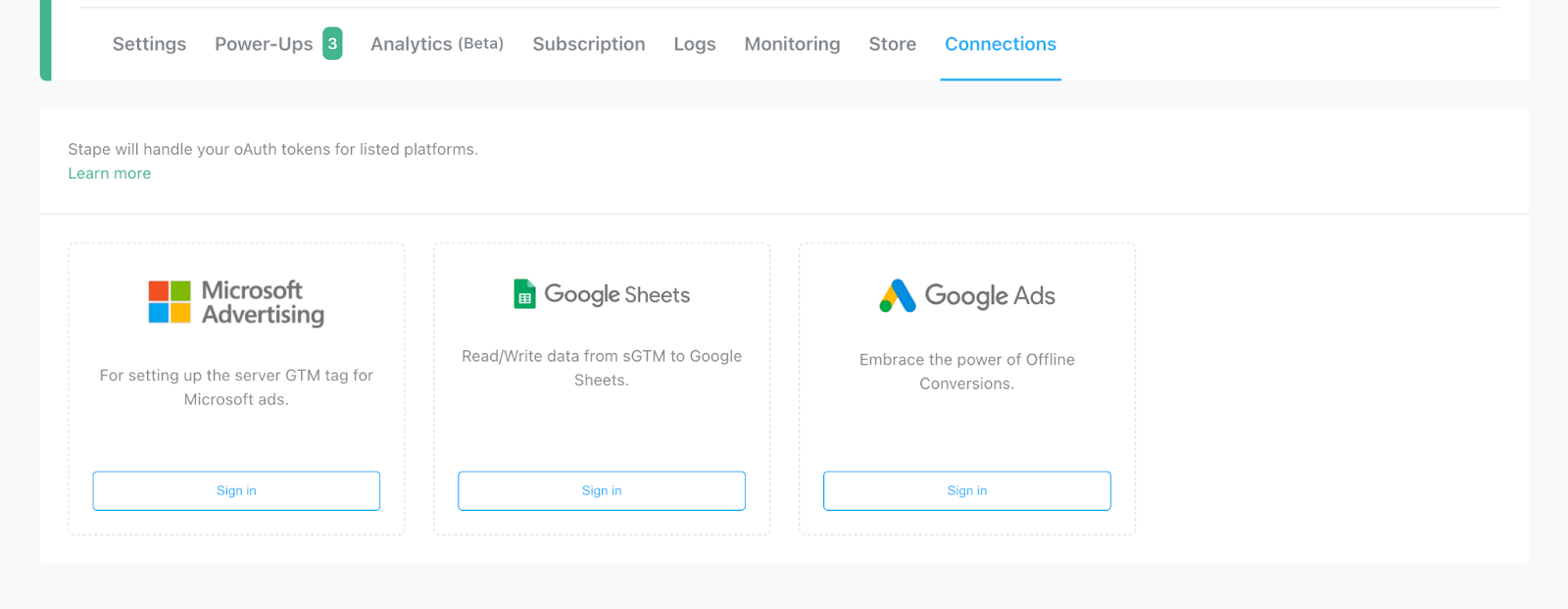 Connect Google Ads in Stape admin