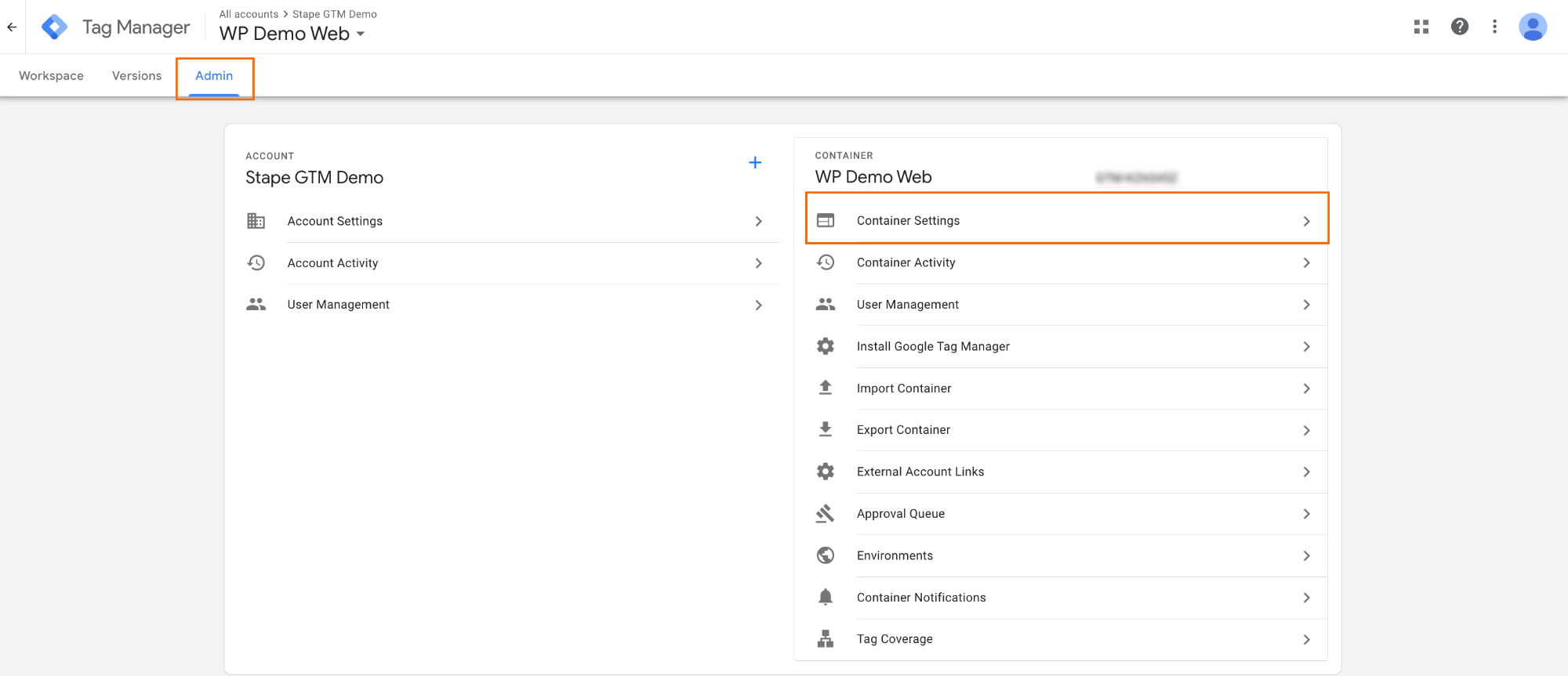 Container Settings in GTM