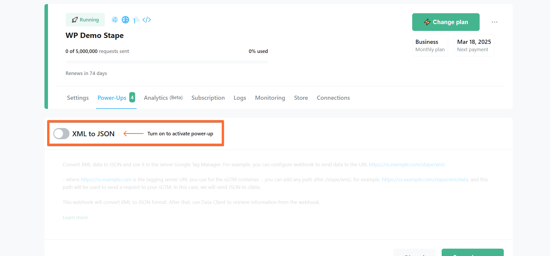 Toggle the XML to JSON switch