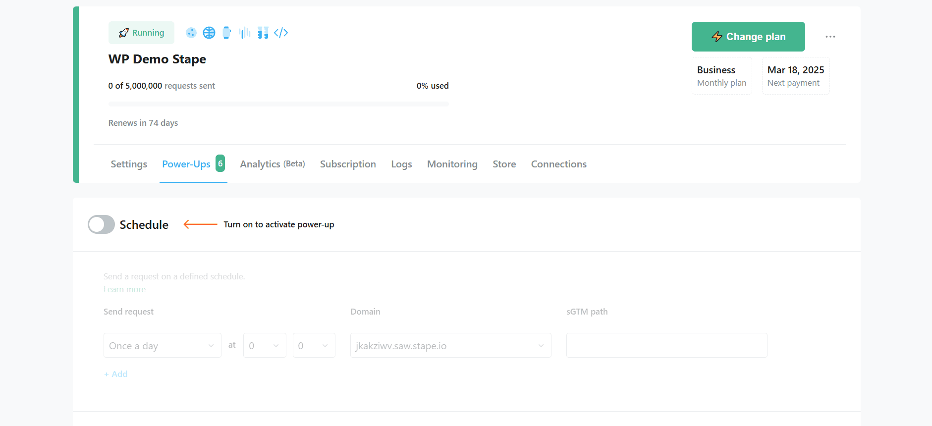 Toggle the Schedule switch