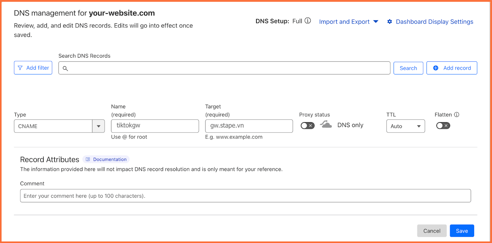 Log in to your DNS provider and set records