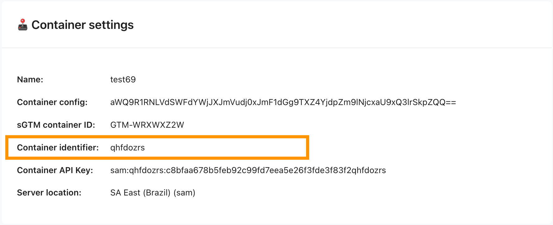 sGTM Container identifier