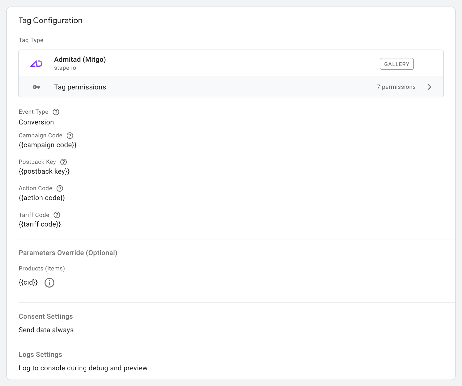 Admitad tag configuration