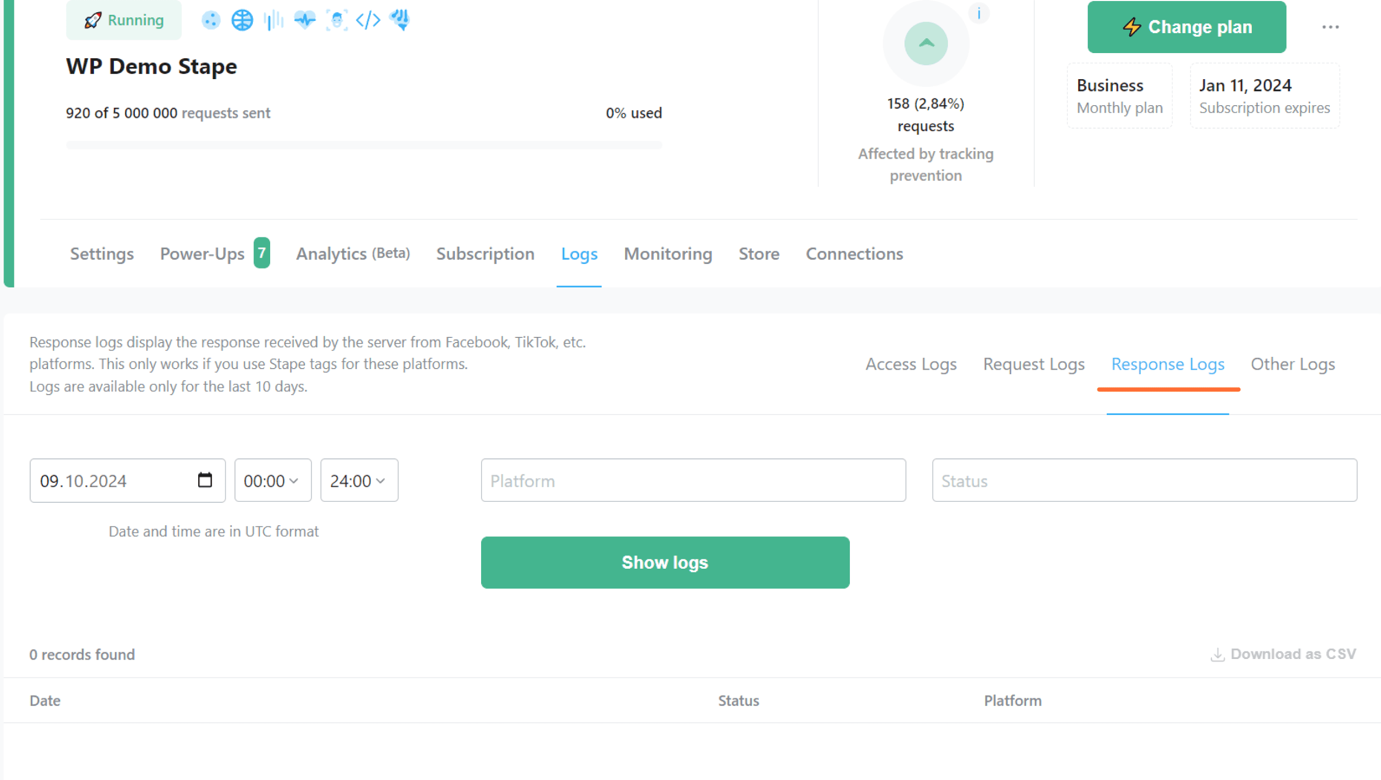 response logs server google tag manager