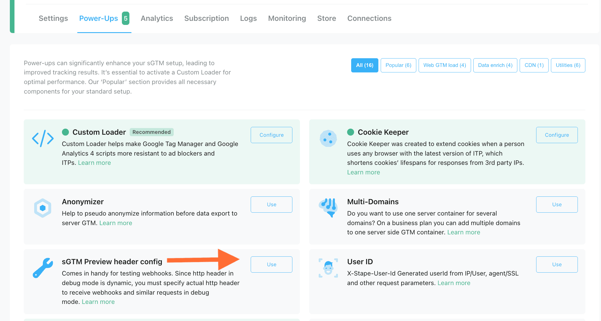 sGTM Preview header config power-up