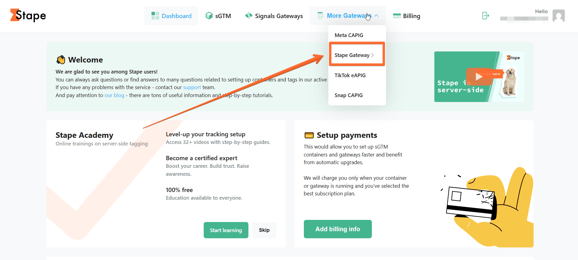 Open the Stape Gateway page