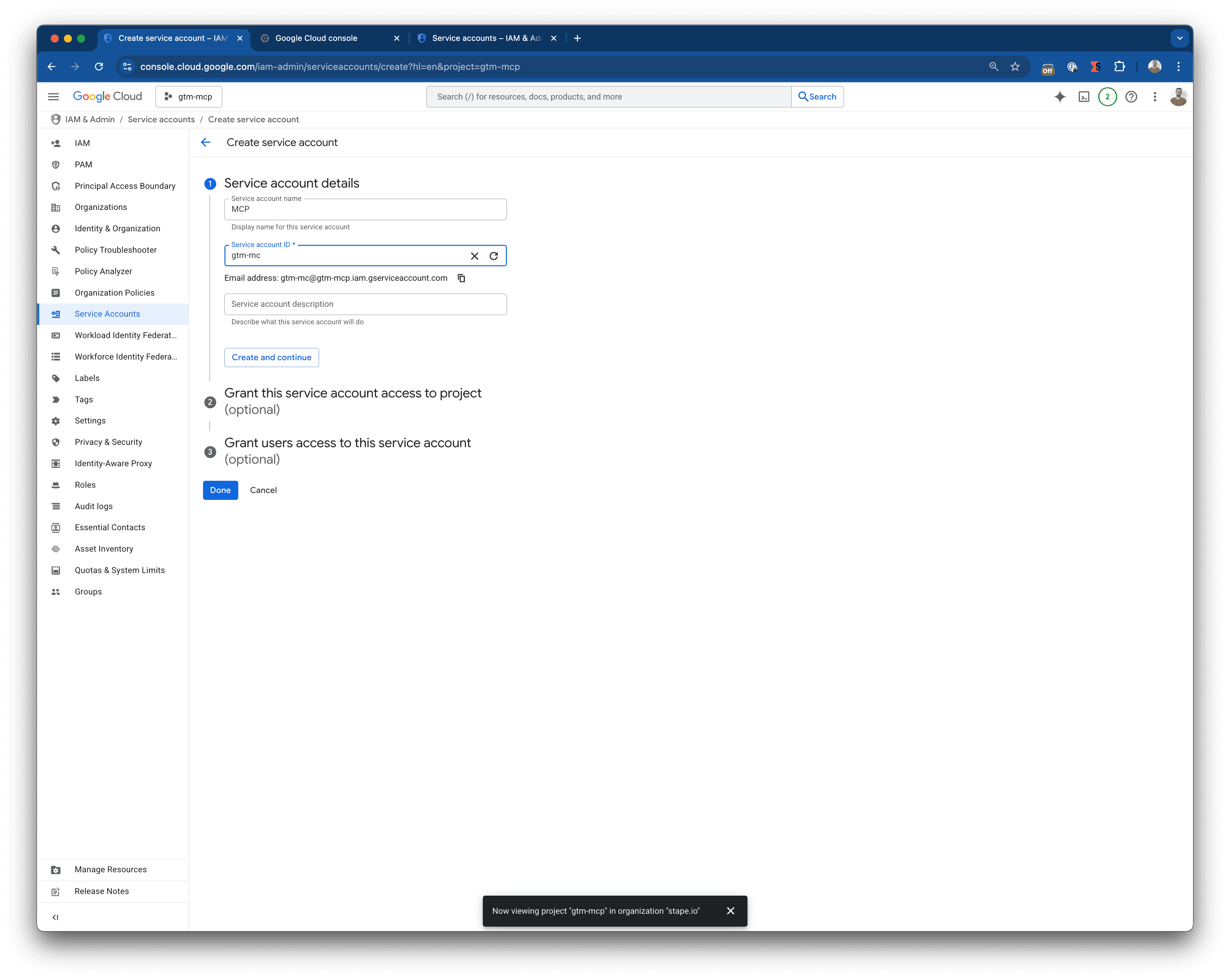 Create a service account on Google Cloud