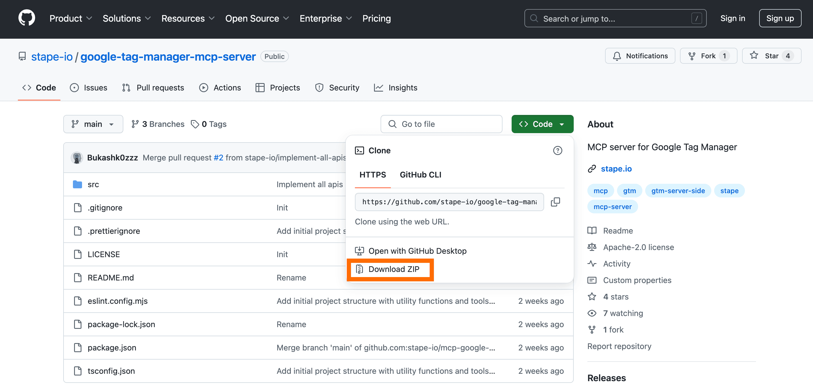 Download MCP server from GitHub