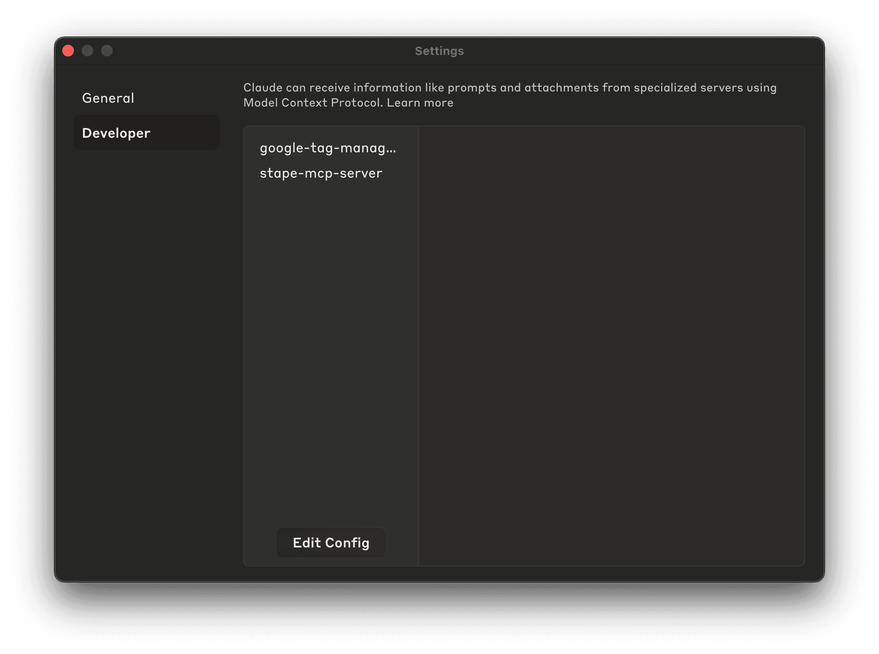 Developer tab in Claude app