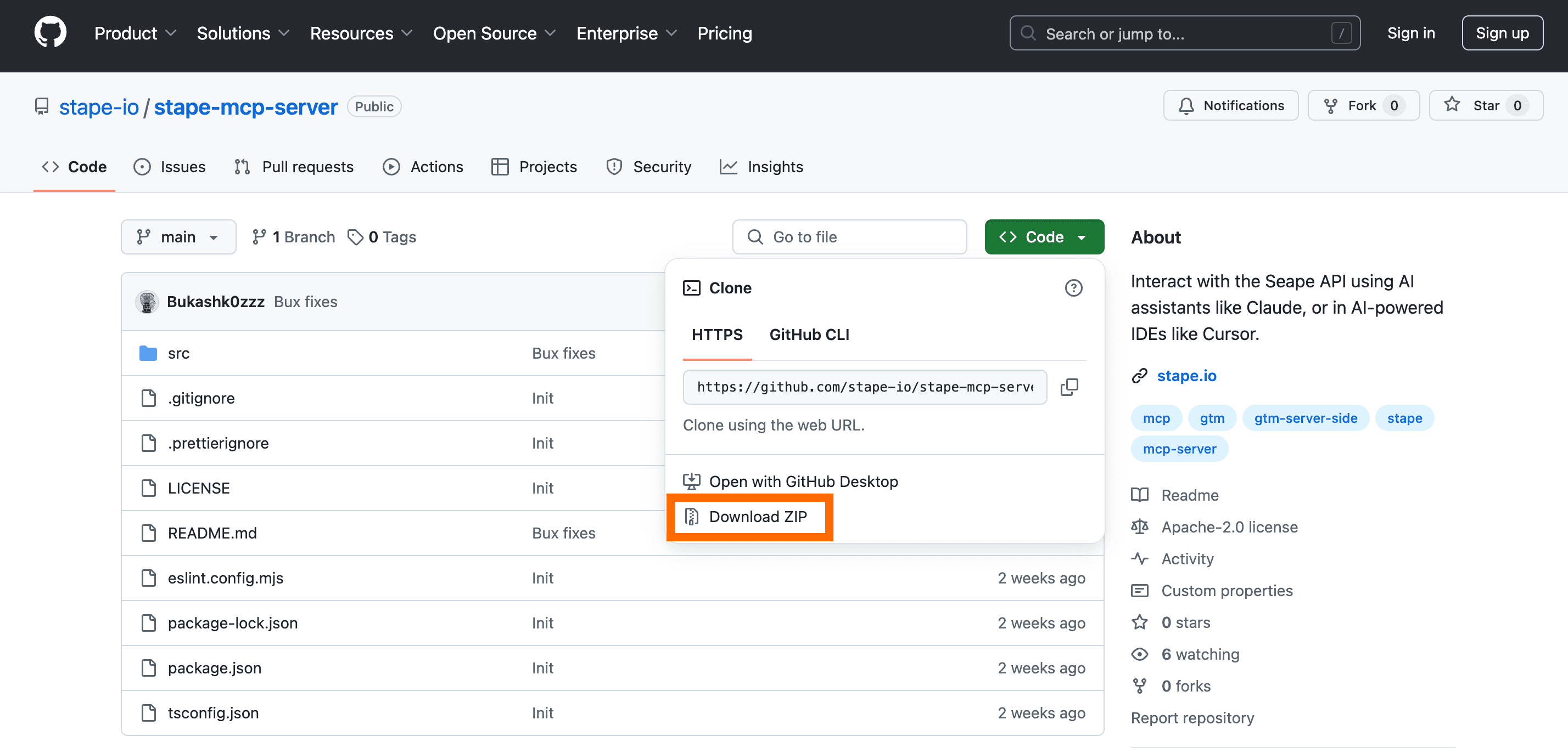 Download Stape MCP Server from GitHub
