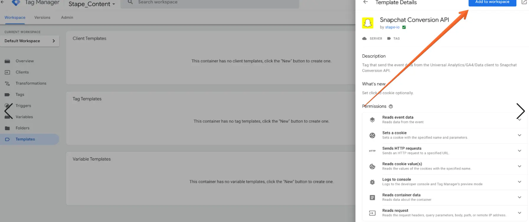 Add&nbsp;Snapchat Conversions API to workspace