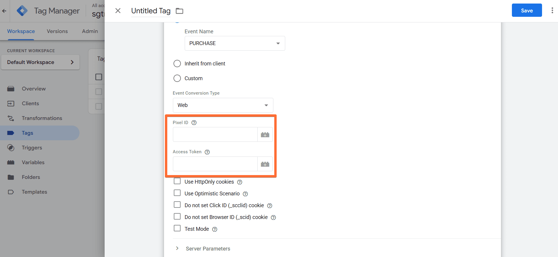 Enter Pixel ID and Access Token