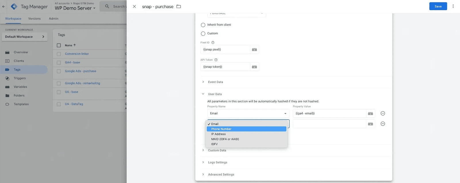Add user and event data
