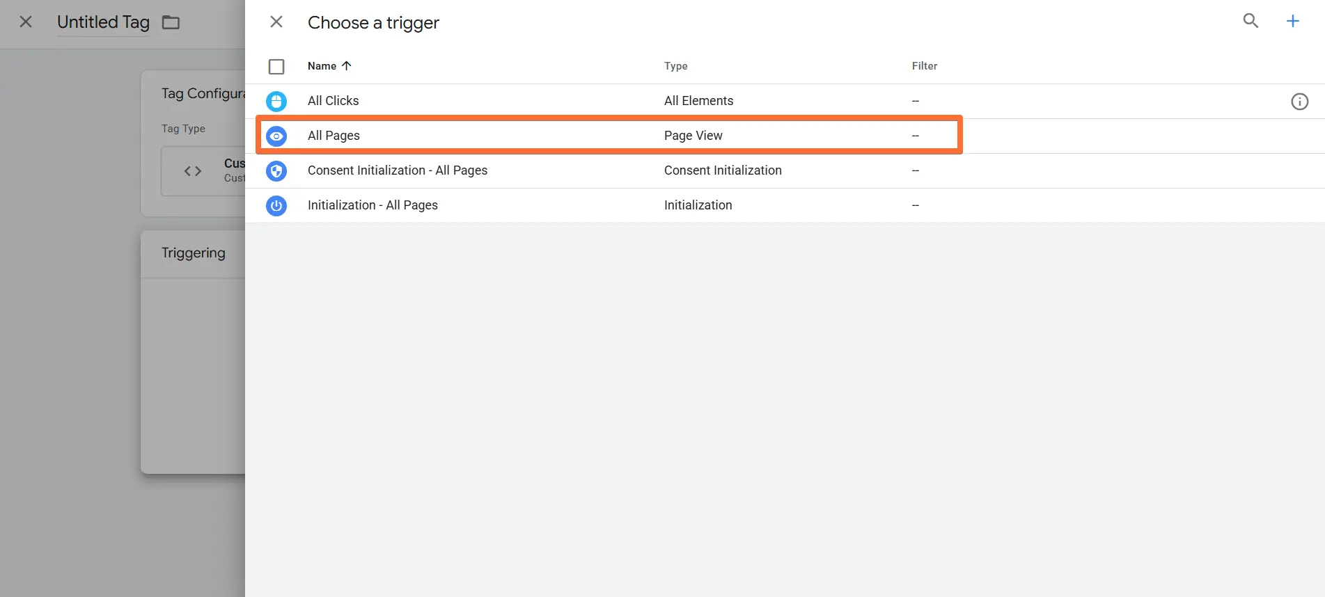 Select all pageviews as the tag’s trigger