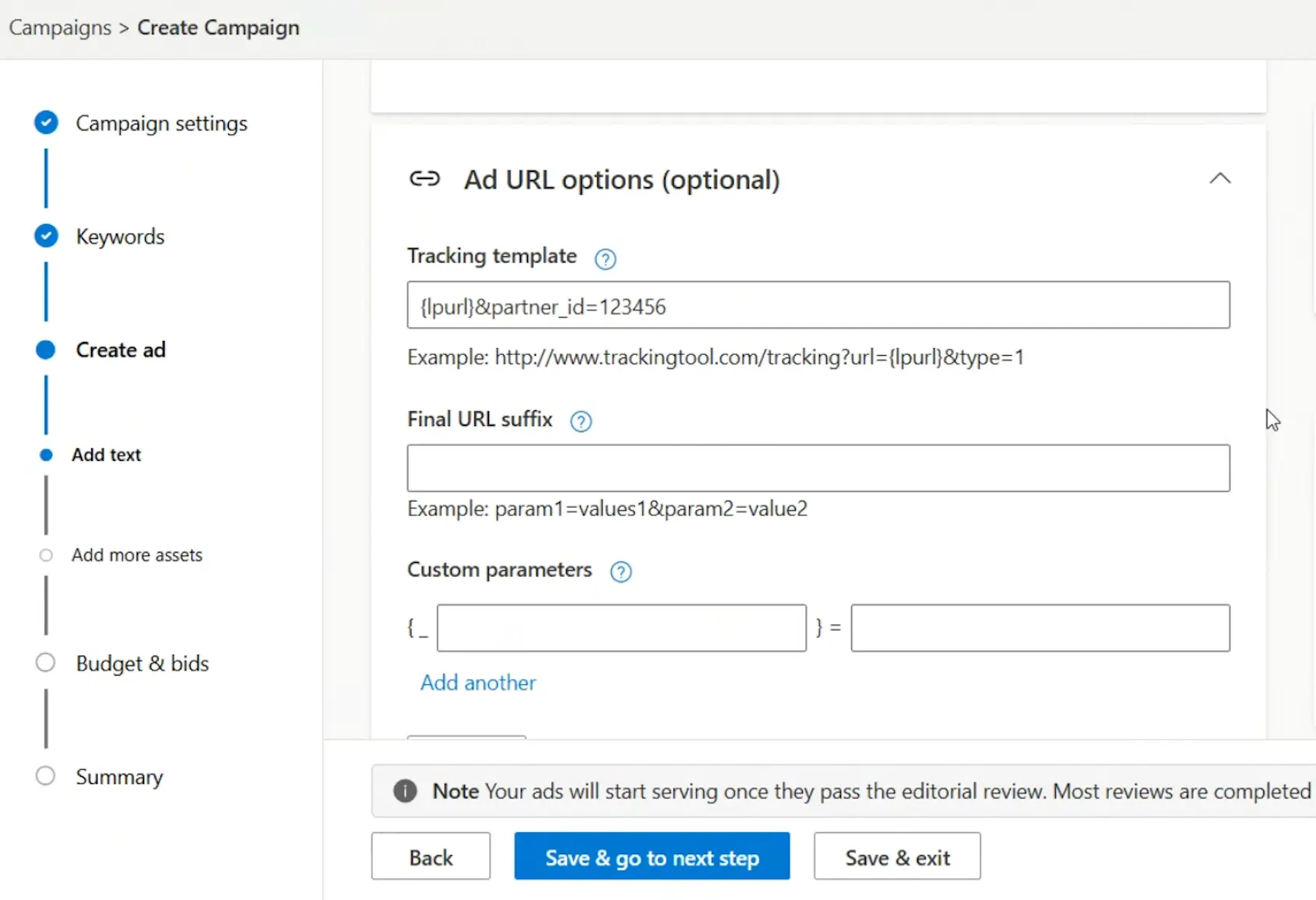 Ad URL options in Microsoft Ads