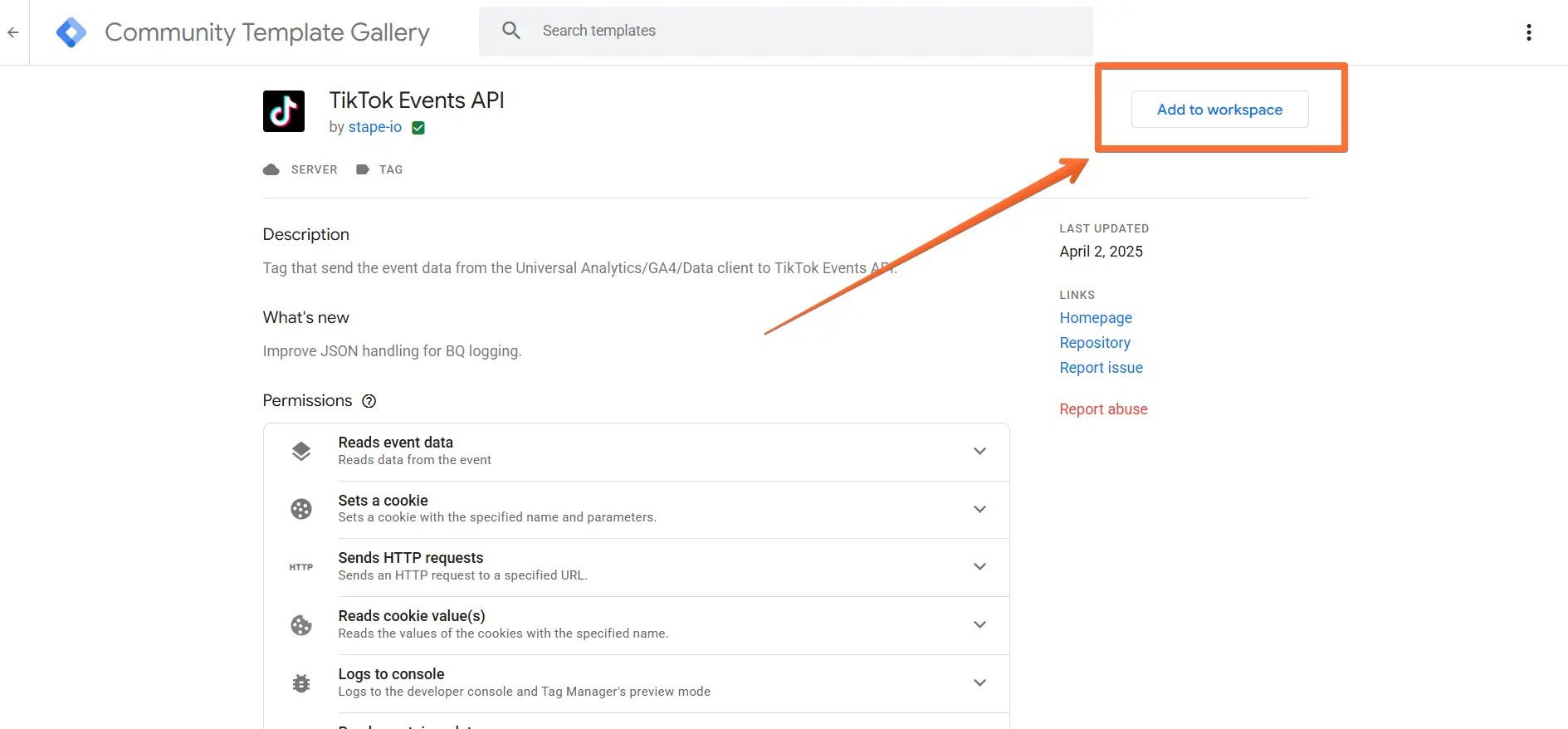 Add TikTok events API from Stape