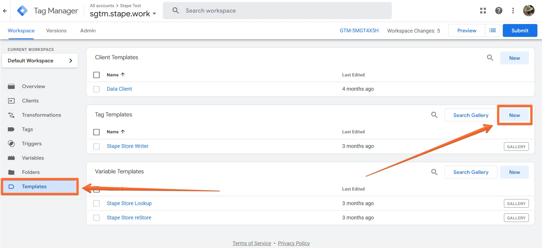 Click New in the Templates menu
