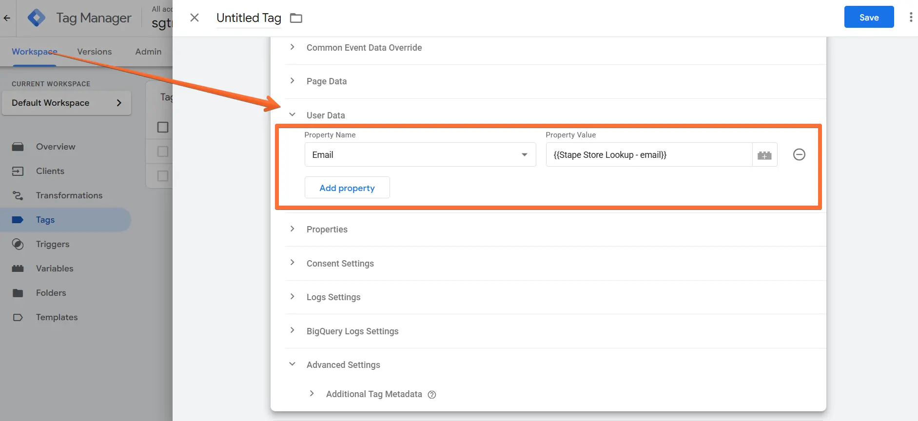 The User Data section