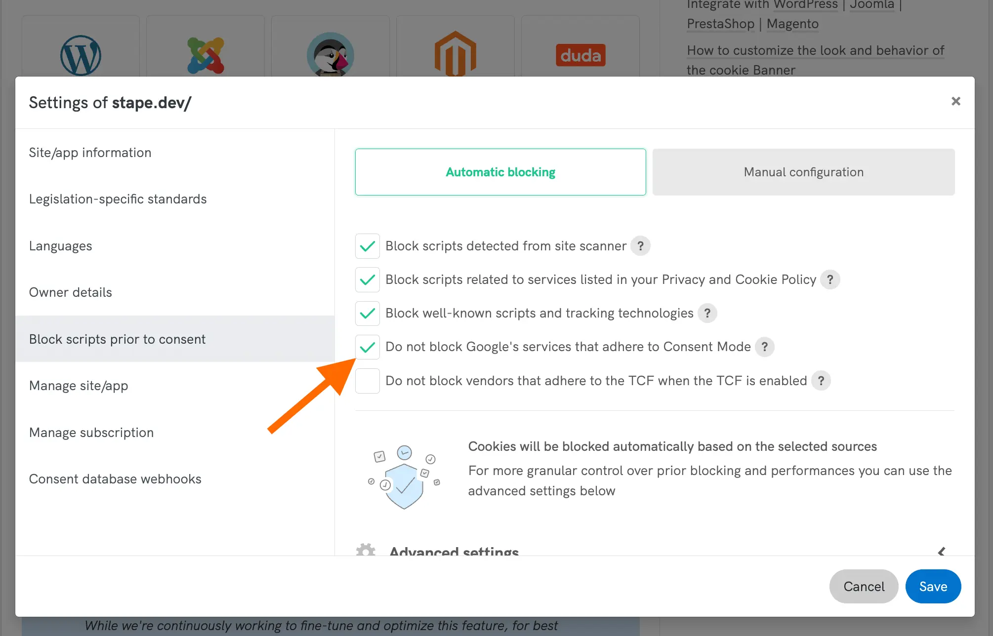 Advanced Consent Mode in Iubenda
