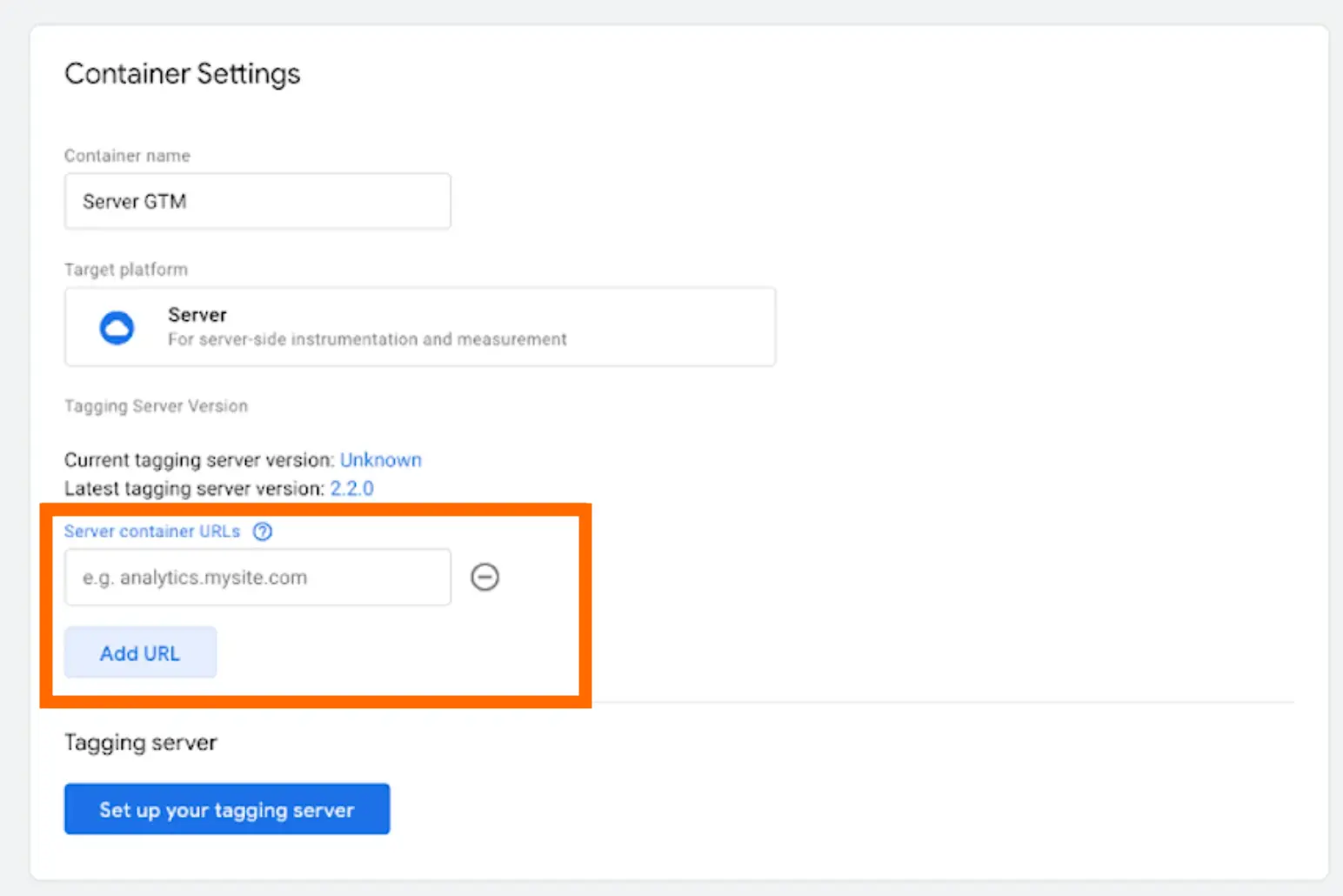 Server container URL in sGTM