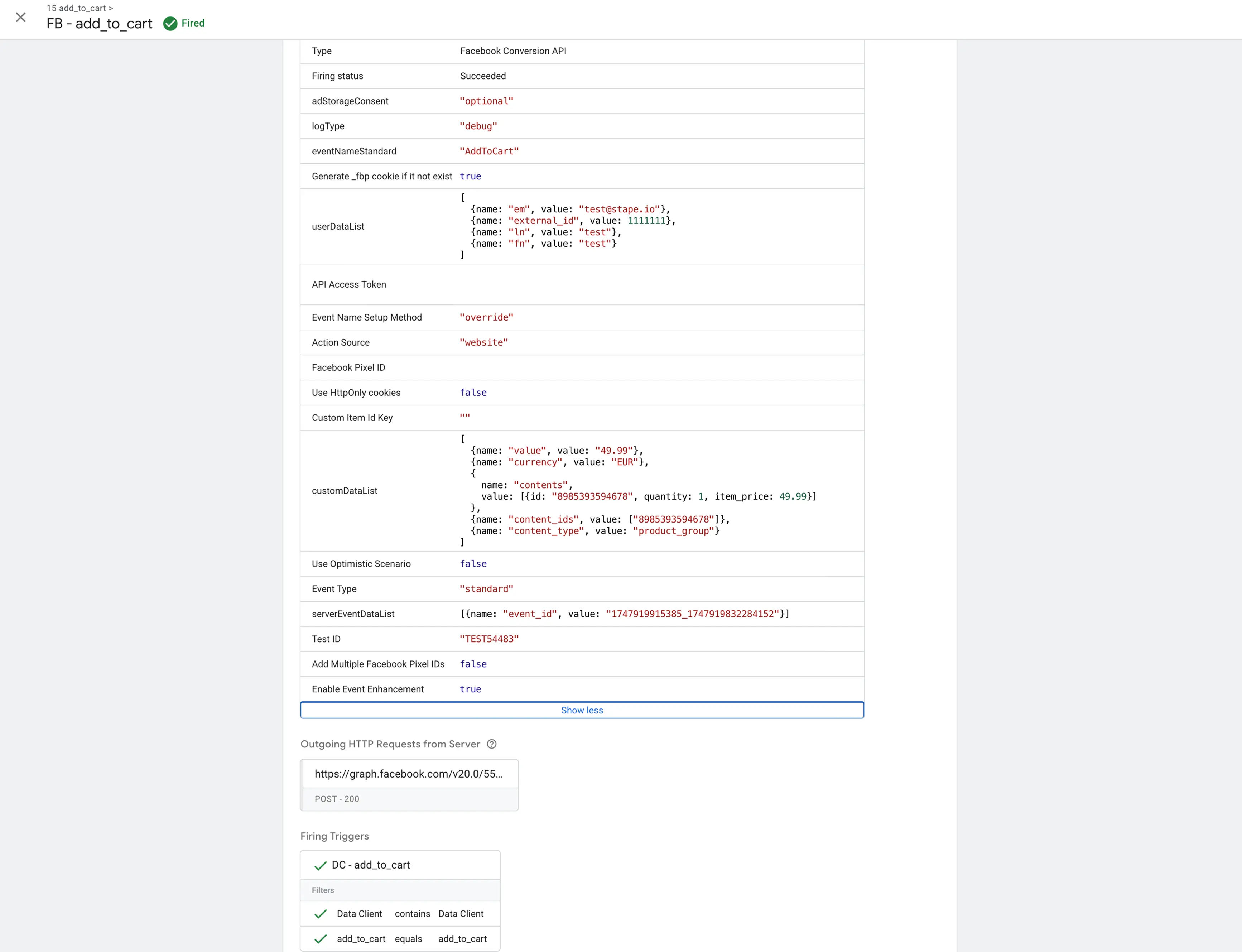Events manager testing tool