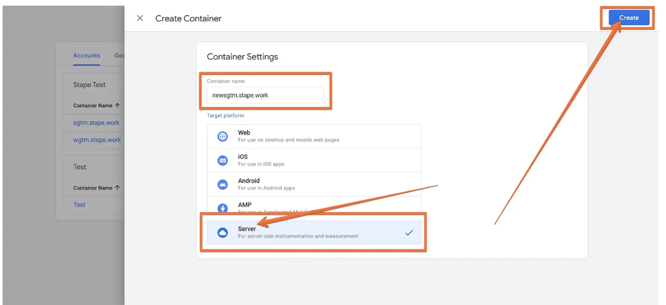 Create sGTM container