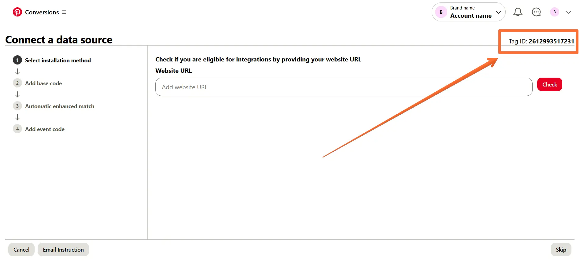 Pinterest tag ID for web GTM
