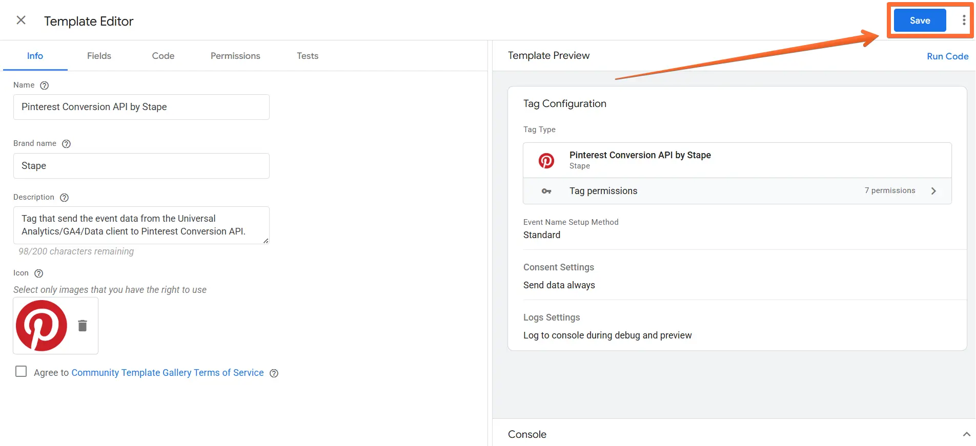 Select the Pinterest tag template you’ve downloaded