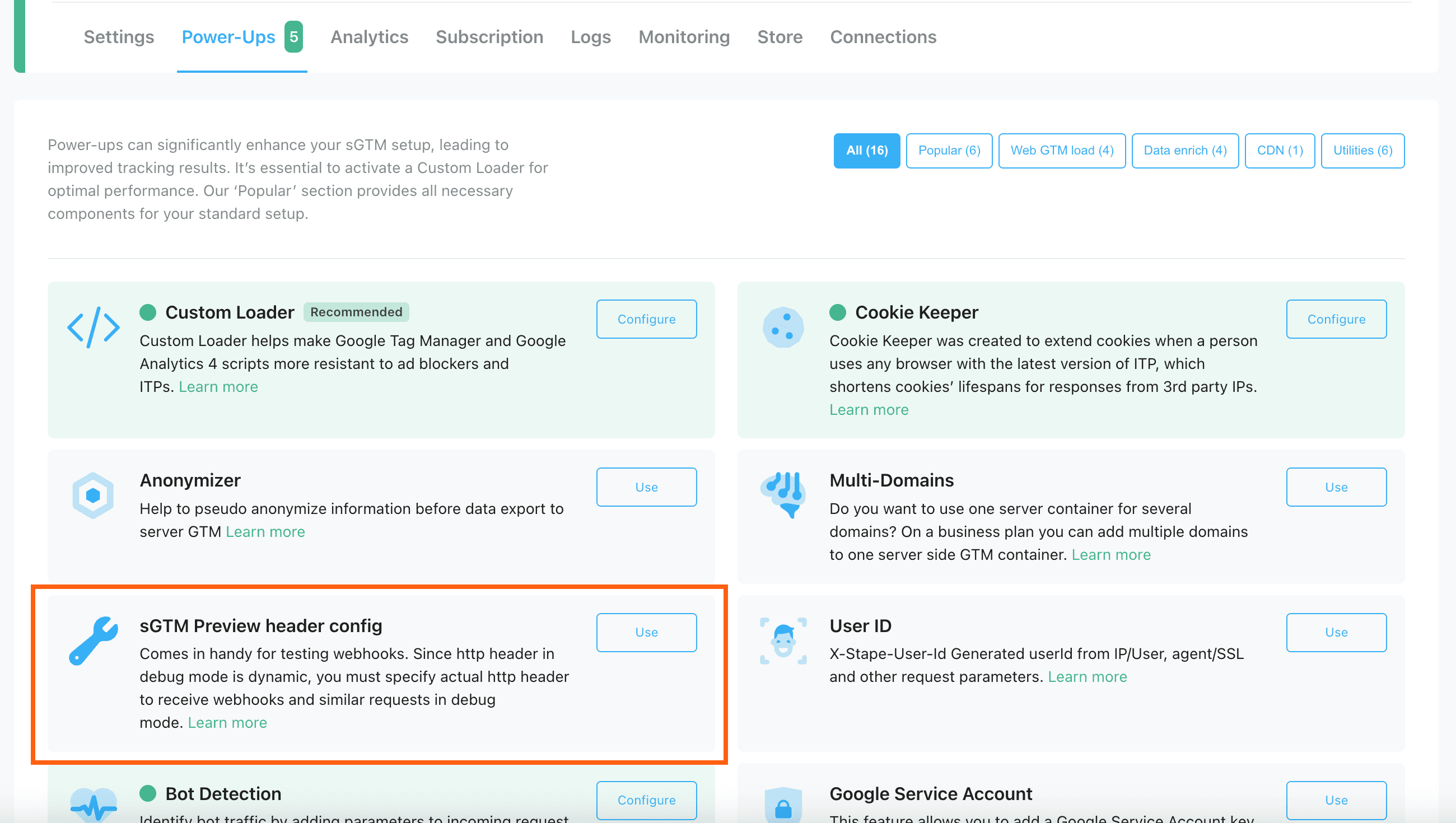 Use sGTM Preview header config