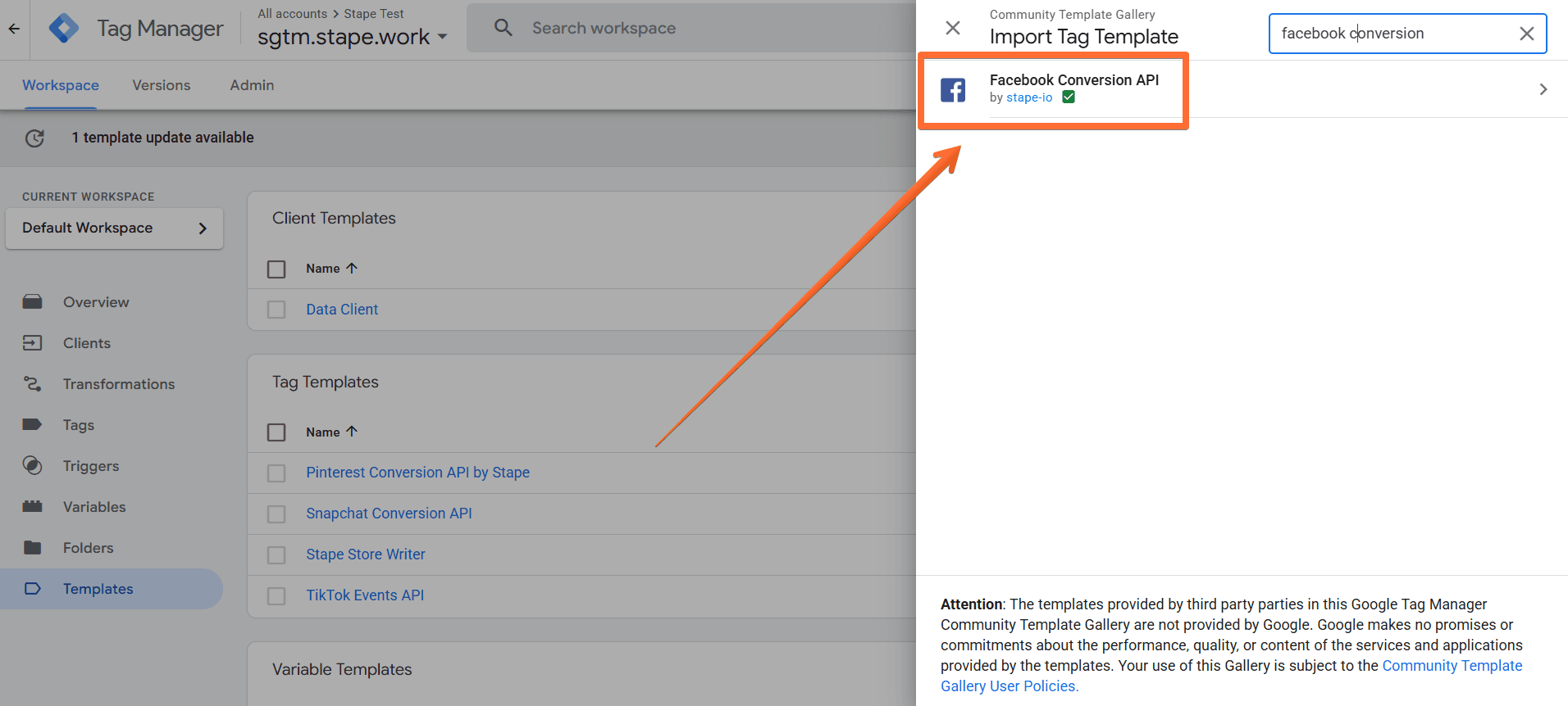 Search for Facebook Conversions API from Stape