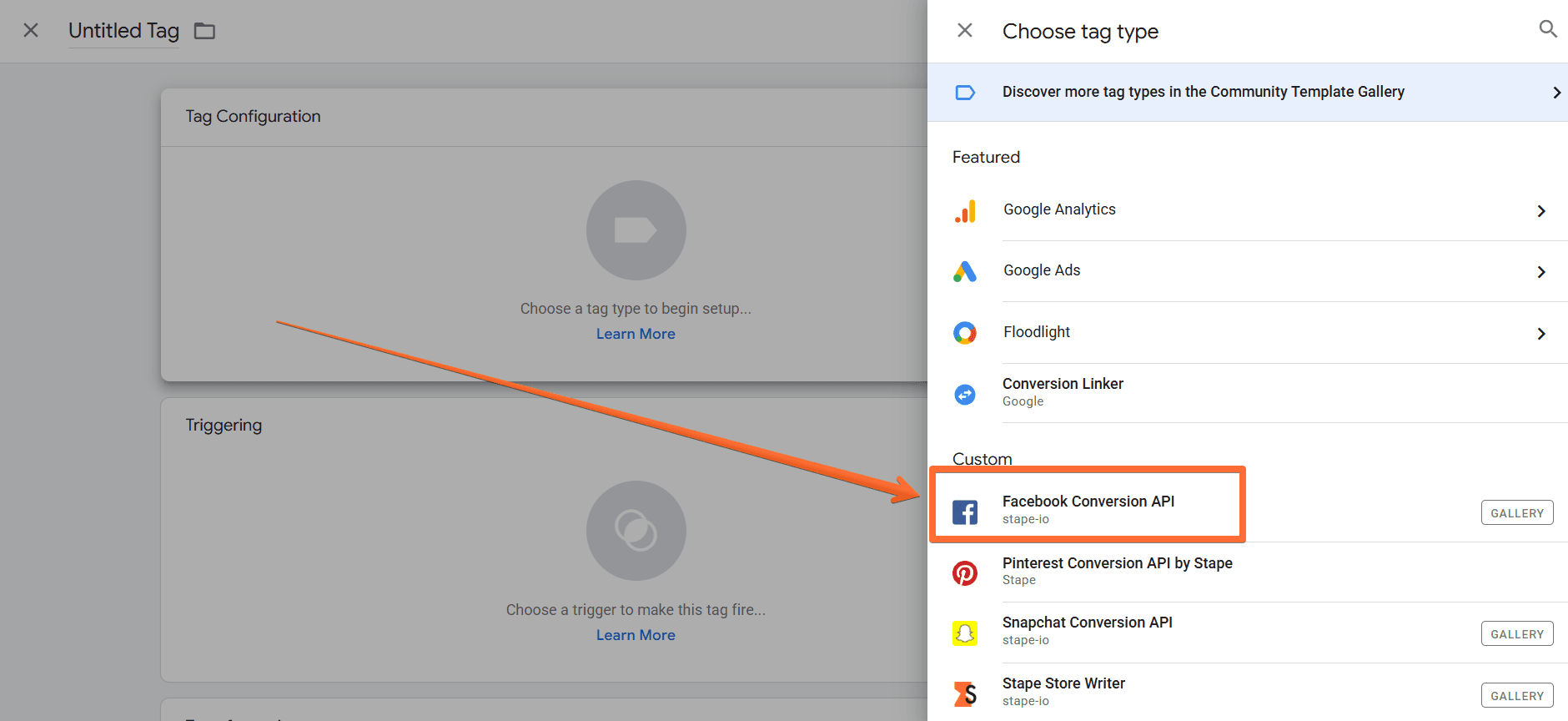 Select the Facebook Conversions API