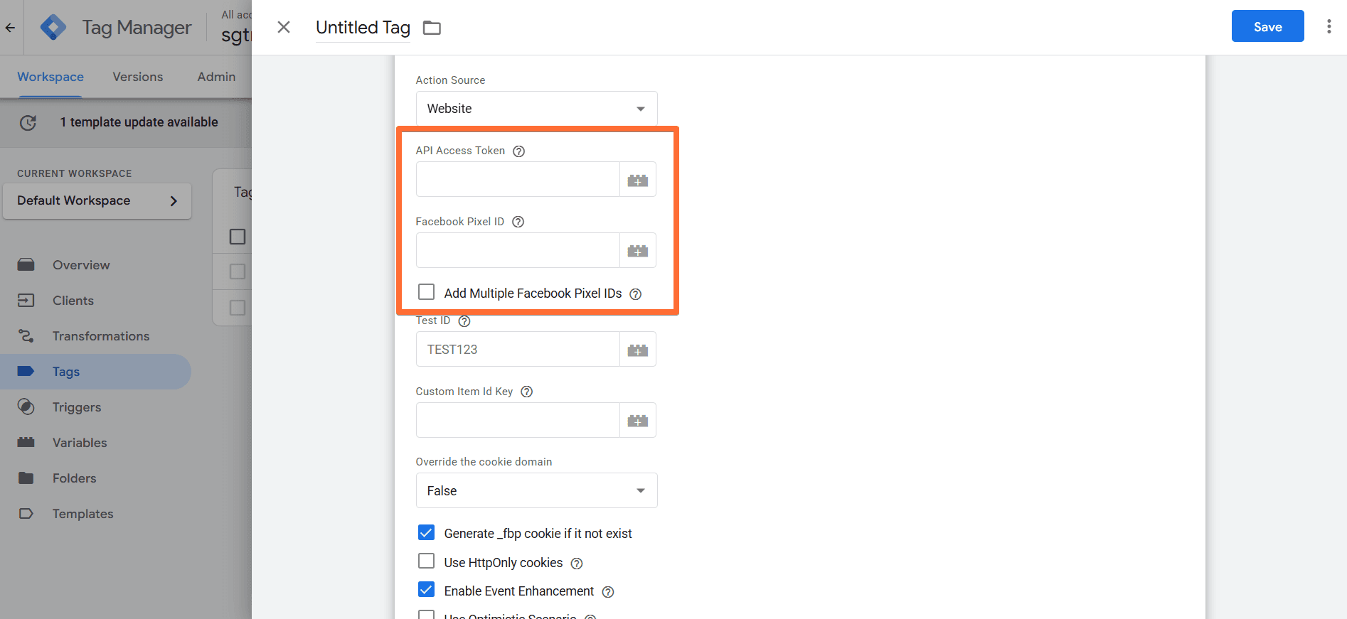 Facebook Pixel ID and API Access Token