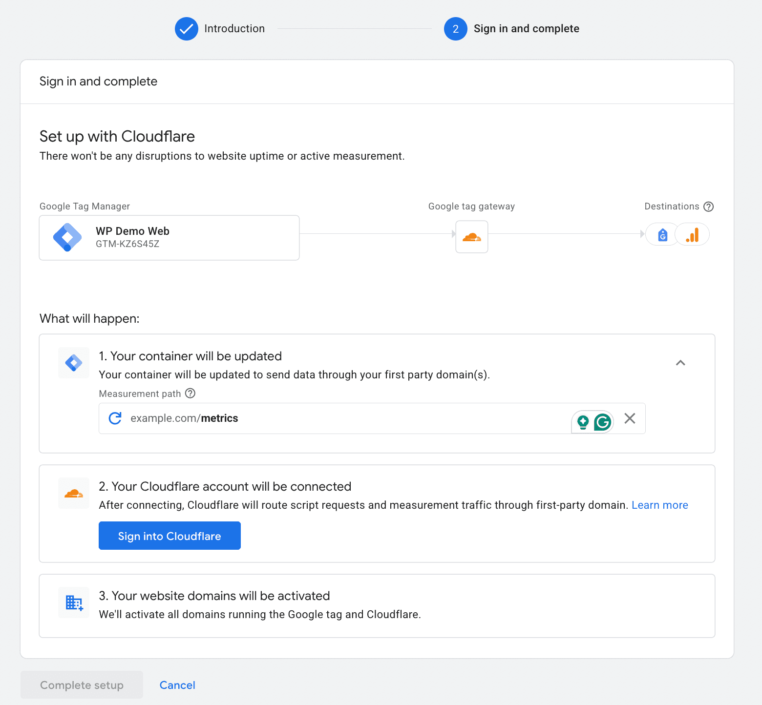 Add the path and sign in to Cloudflare