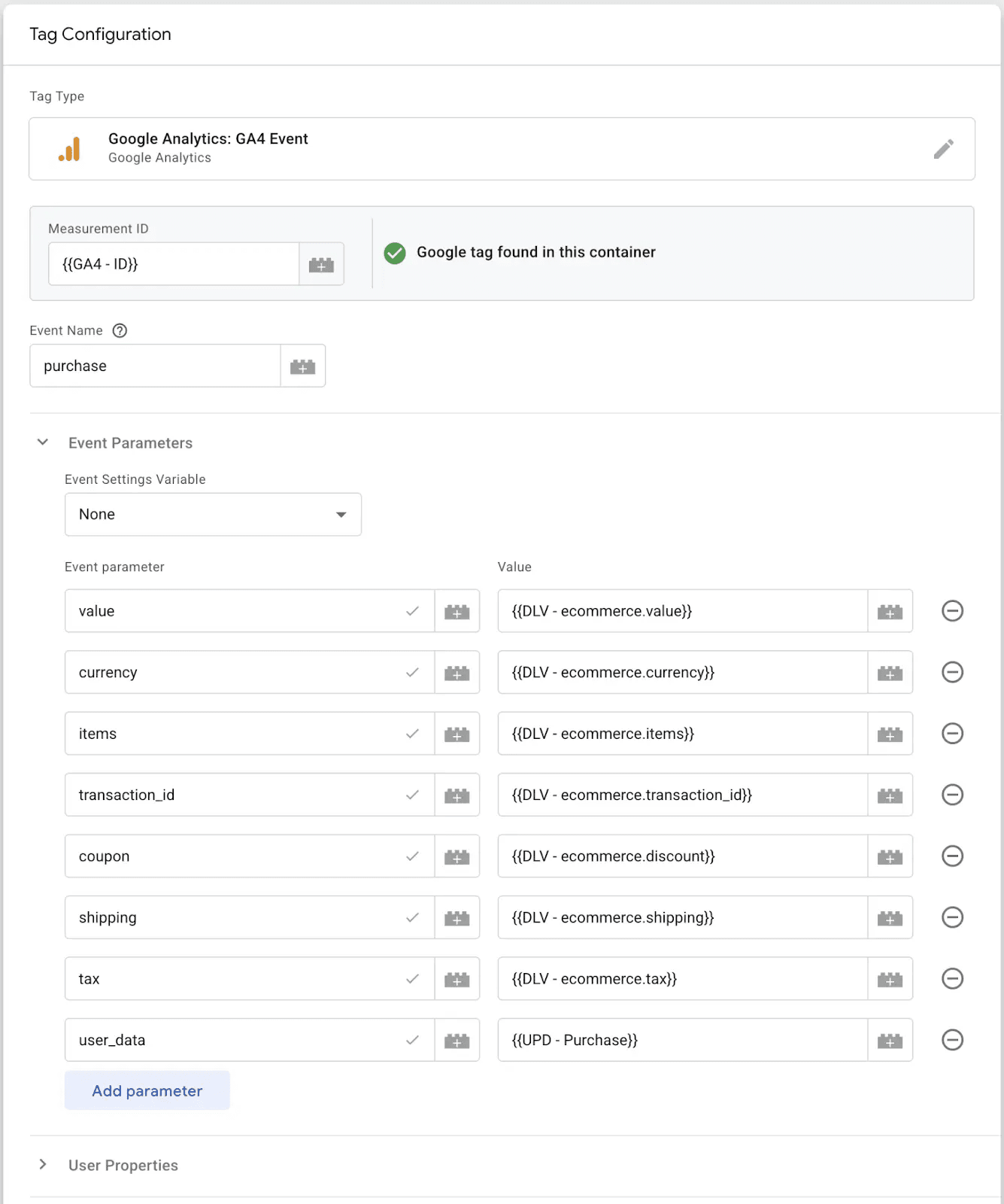 Variables settings