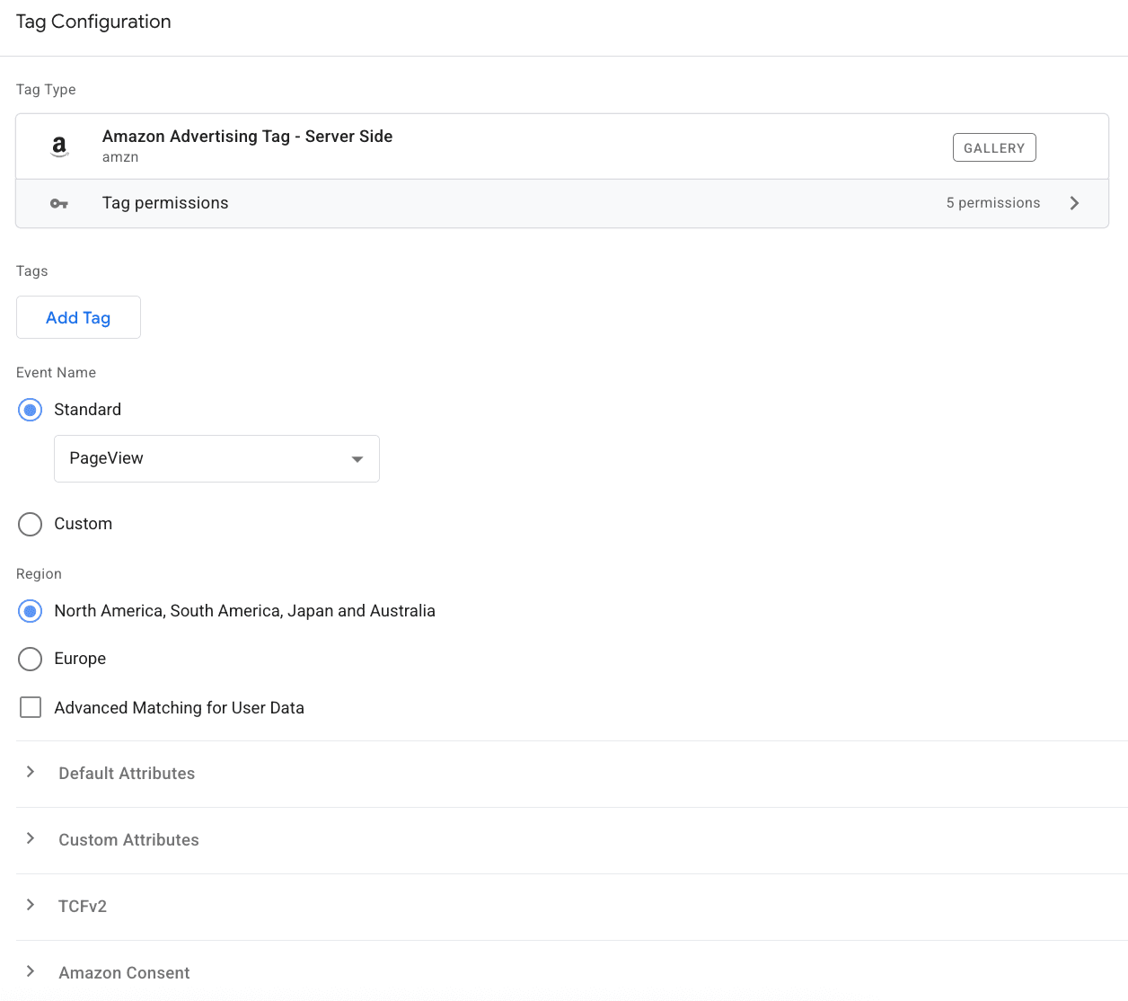 Amazon Advertising Tag in Tag Configuration