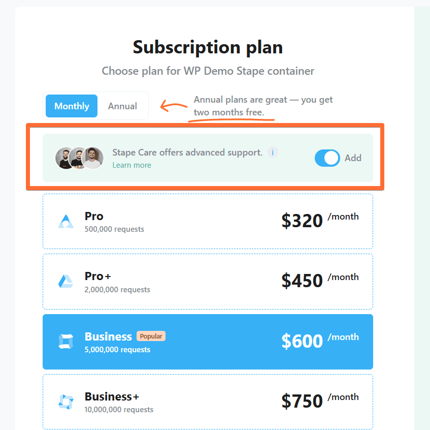 Stape Care feature