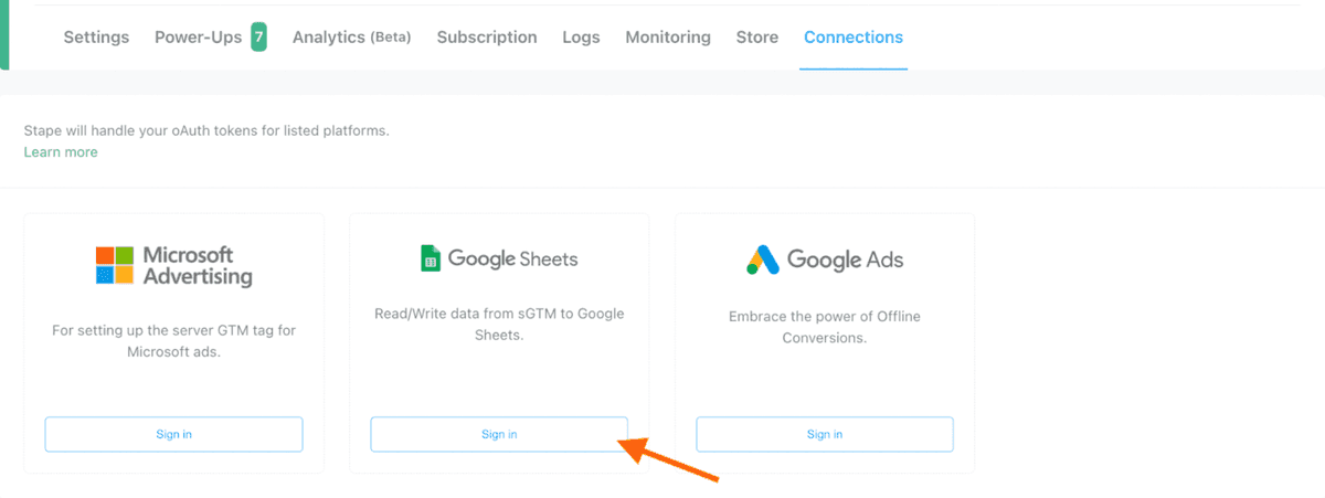 Connections tab