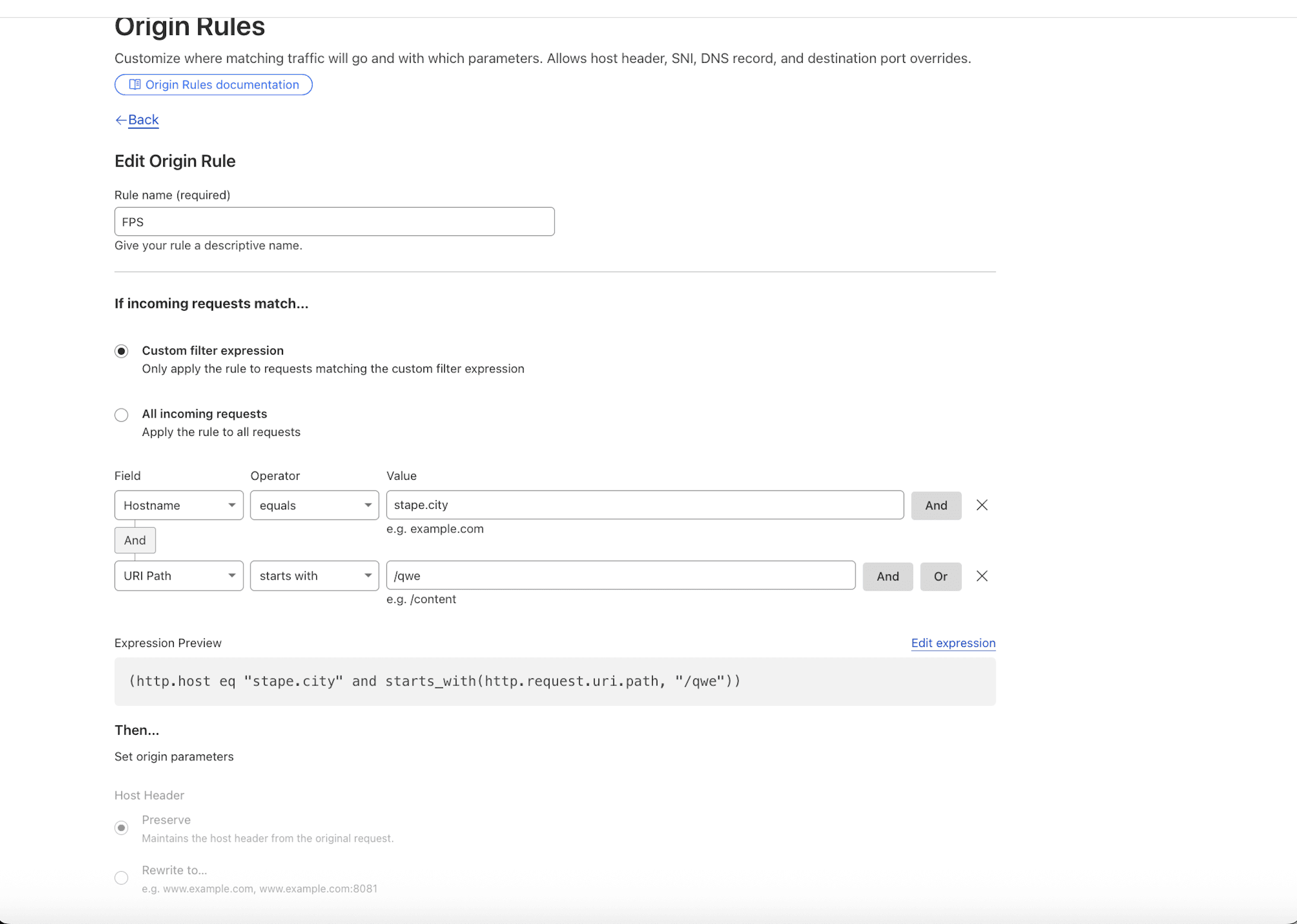 Create Origin Rules in Cloudflare