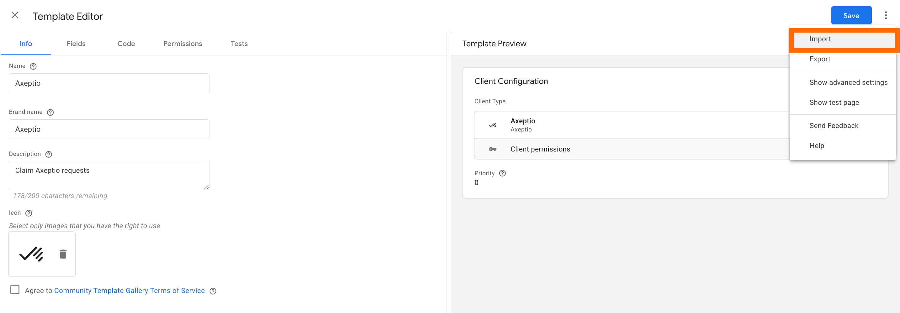 Import Axeptio client template