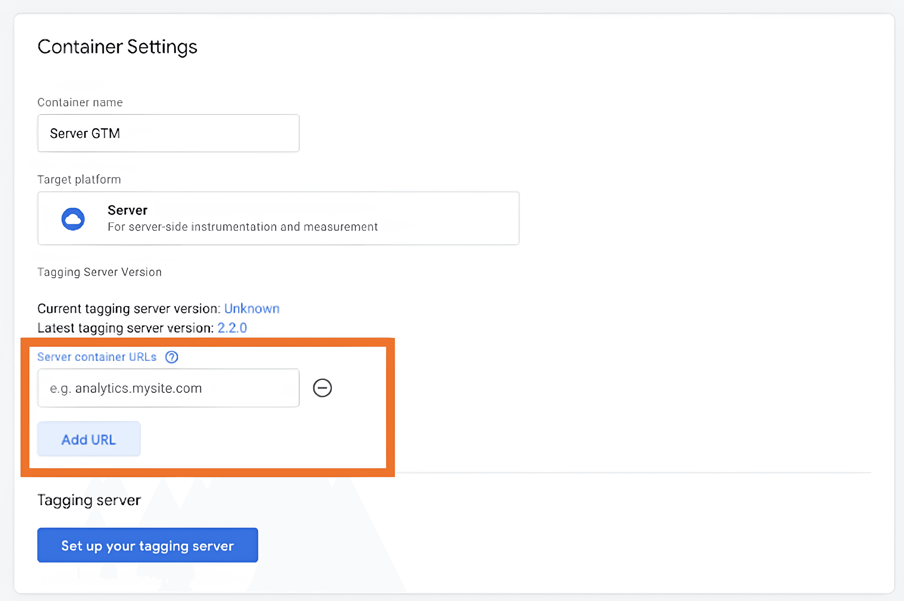 Server GTM container settings
