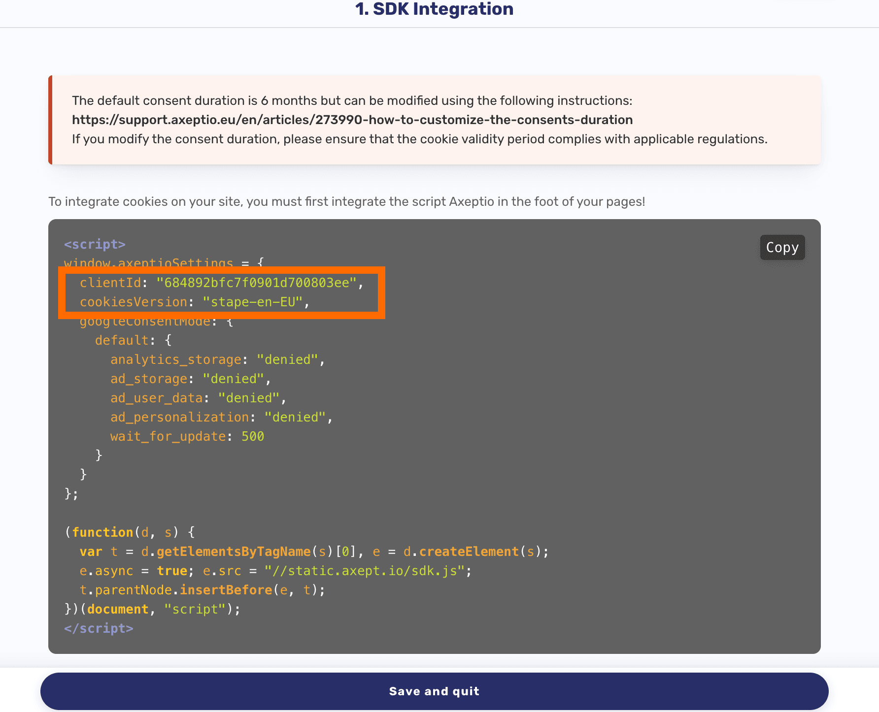 SDK integration in Axeptio