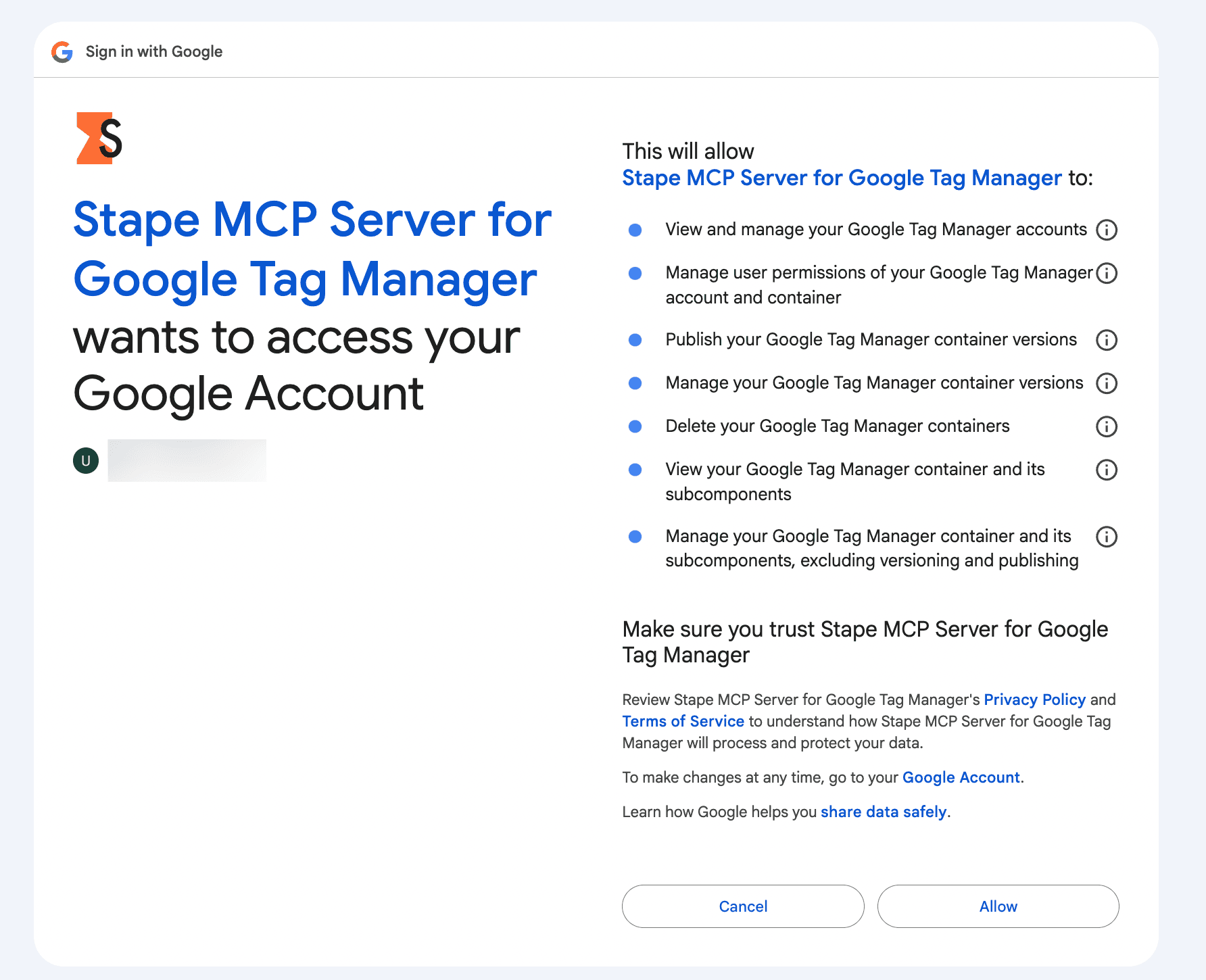 Give the access to Google Account