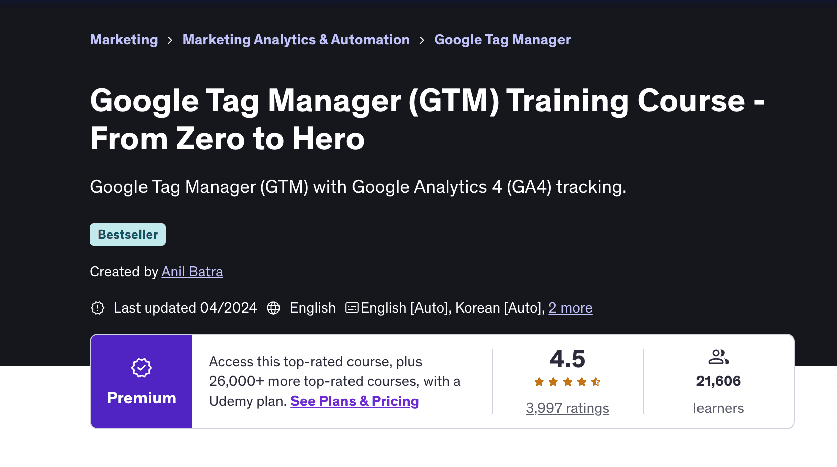 GTM course on Udemy