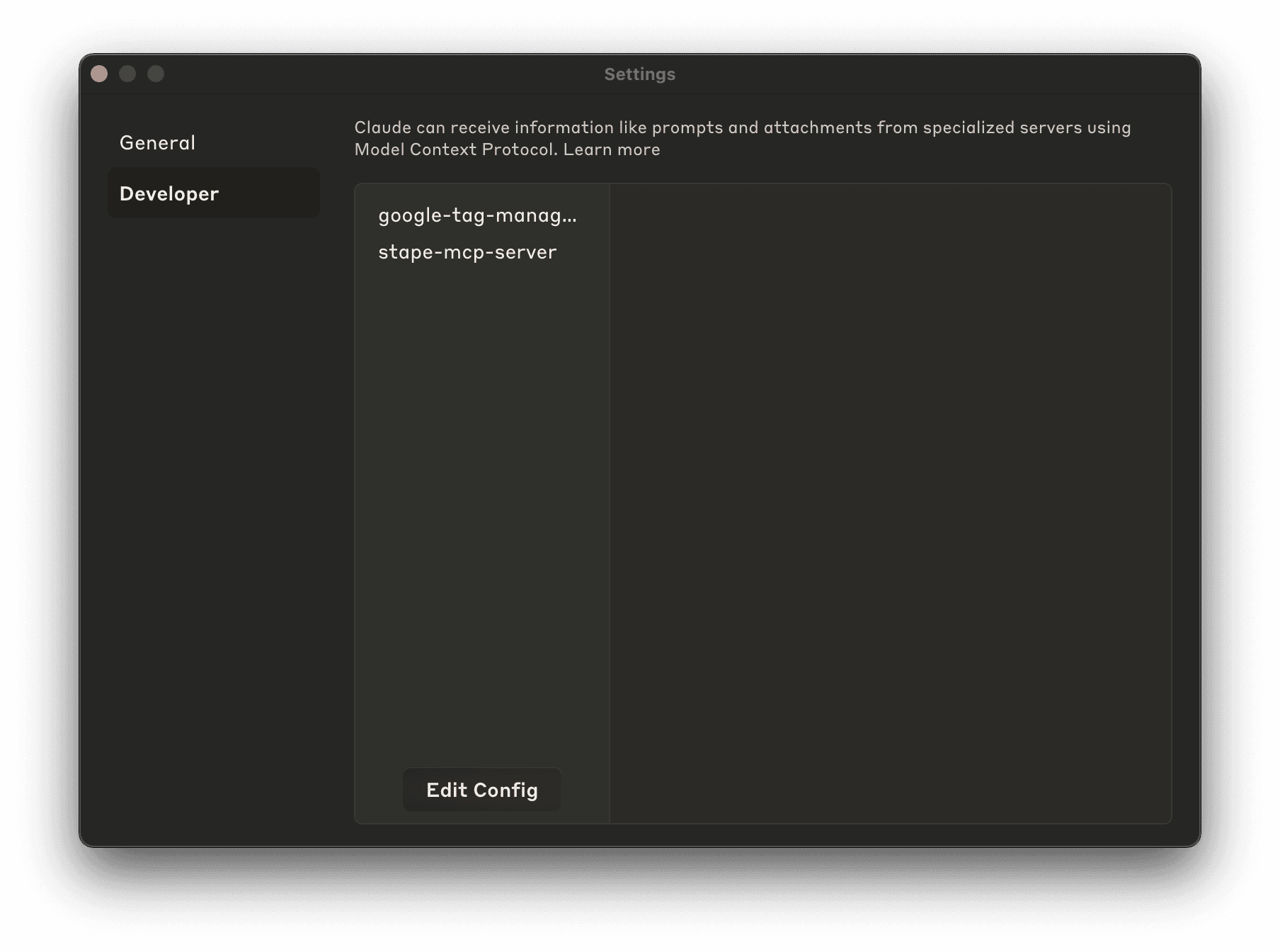 The MCP Servers list in Claude app